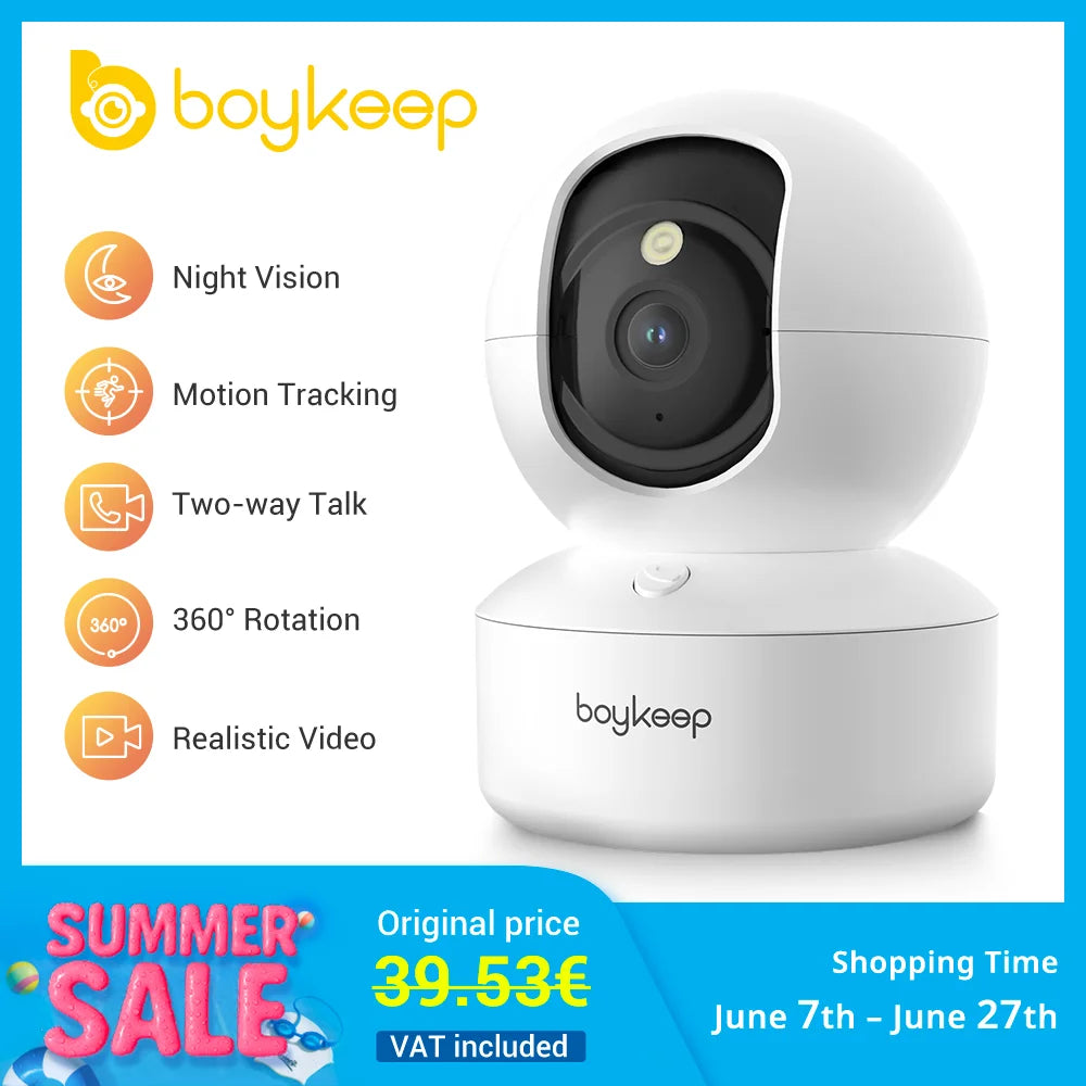 Boykeep 360° Pet Camera – Smart WiFi Indoor Security Cam with Motion Tracking & Two-Way Audio
