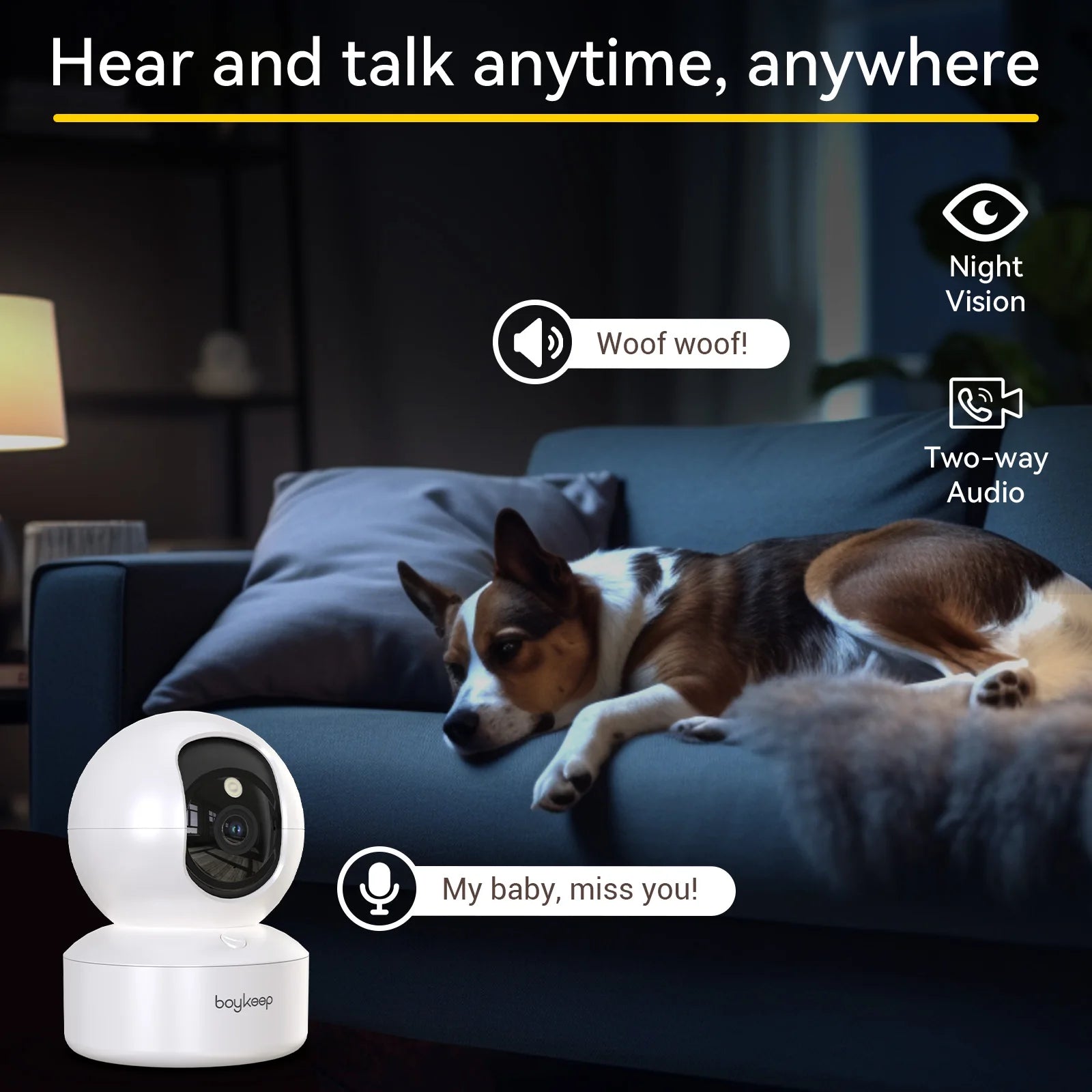 Boykeep 360° Pet Camera – Smart WiFi Indoor Security Cam with Motion Tracking & Two-Way Audio