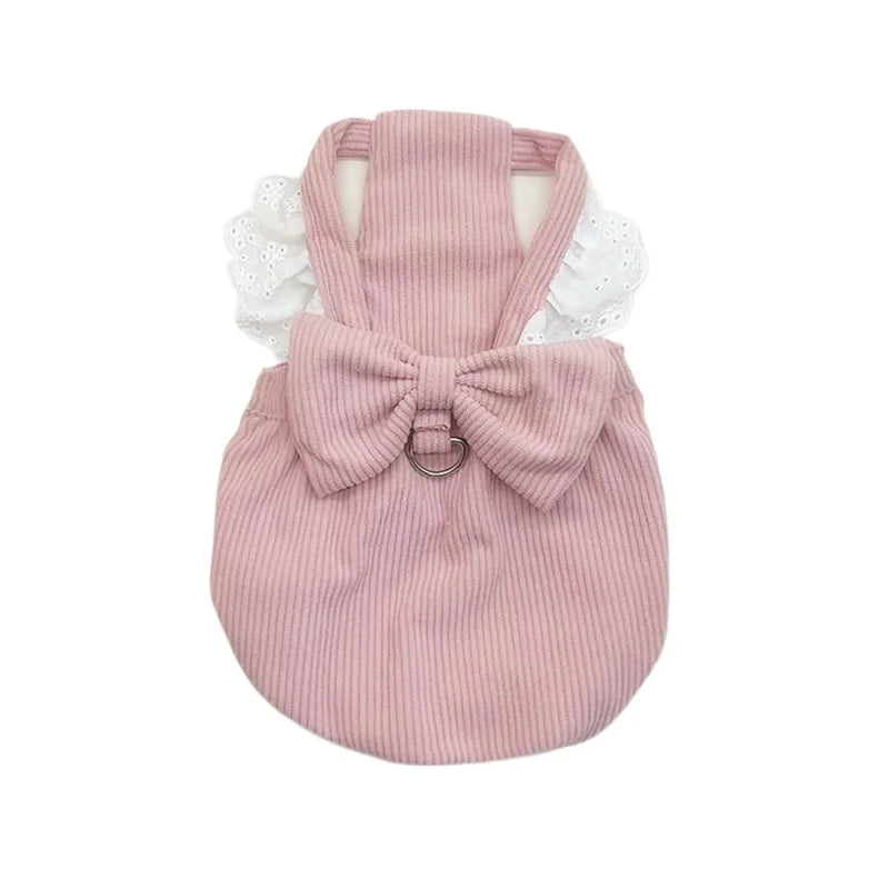 Lace Ribbon Corduroy Dress